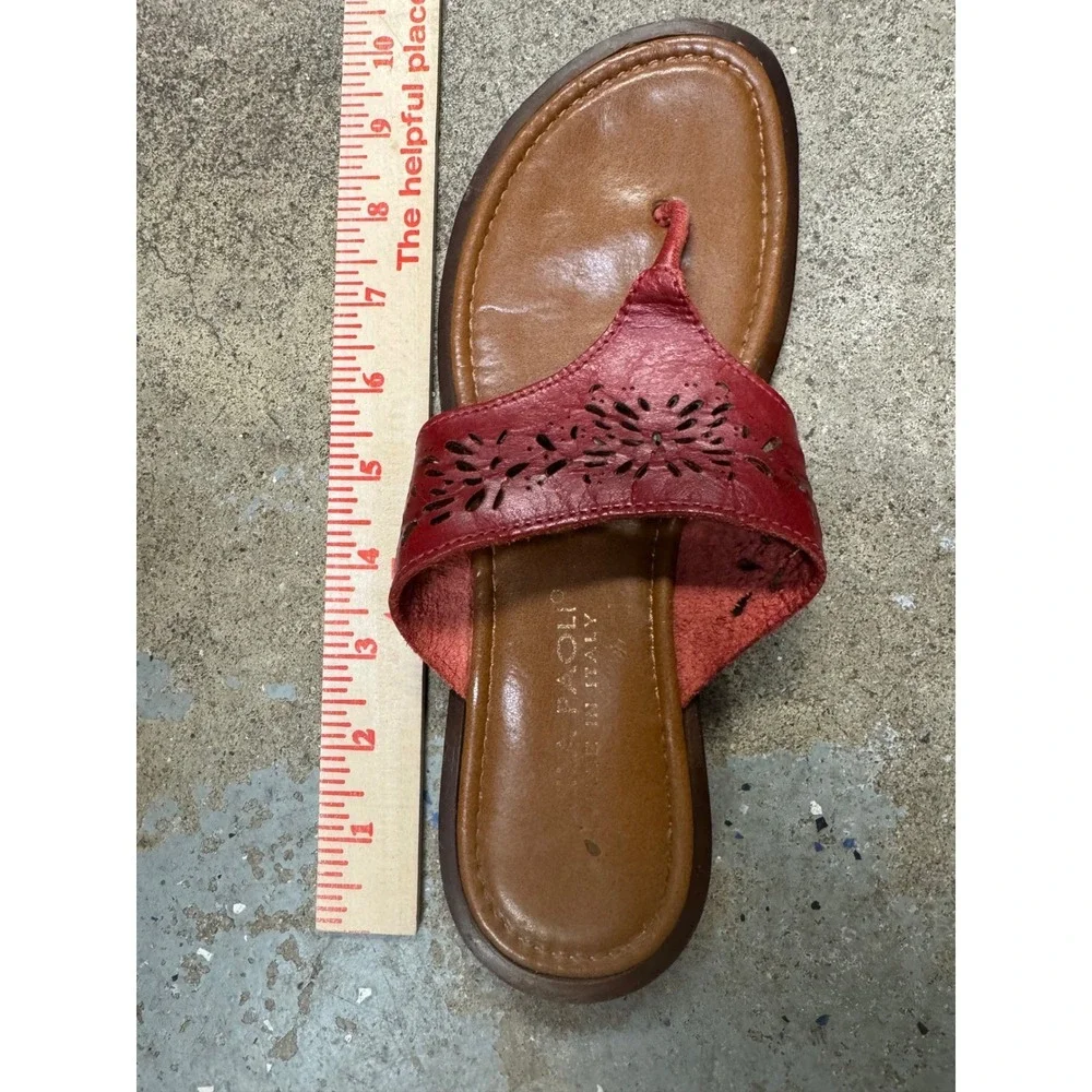 Mila Paoli Italy Red Leather Laser Cut Floral‎ Thong Slide Sandals Women 6.5-7